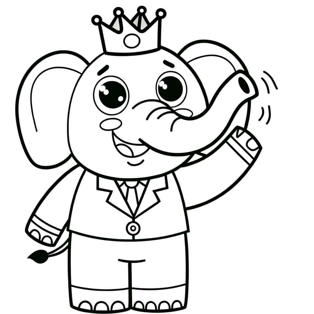 Coloriage Roi éléphant saluant à imprimer et colorier