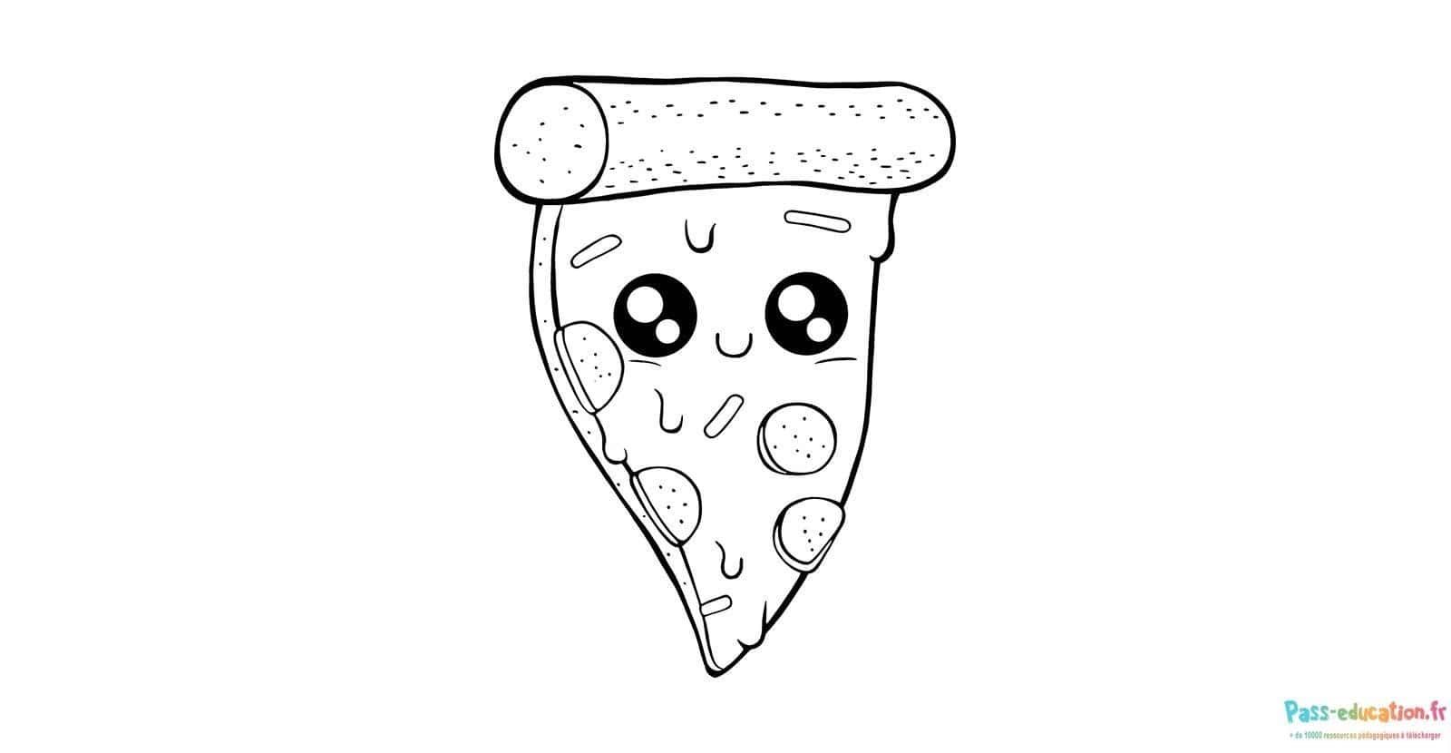 Coloriage Pizza Kawaii à imprimer et colorier