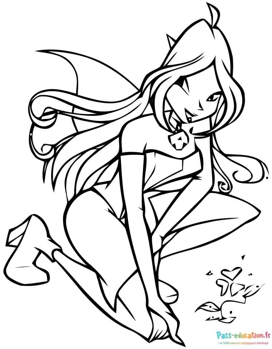 Coloriage Fée Winx en action à imprimer et colorier