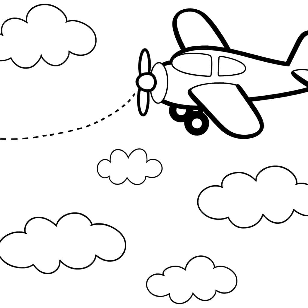Coloriage Avion parmi les nuages à imprimer et colorier