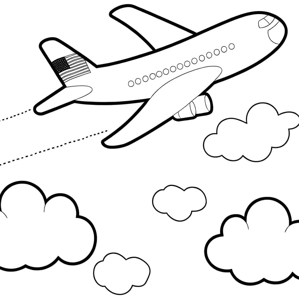 Coloriage Avion et nuages à imprimer et colorier