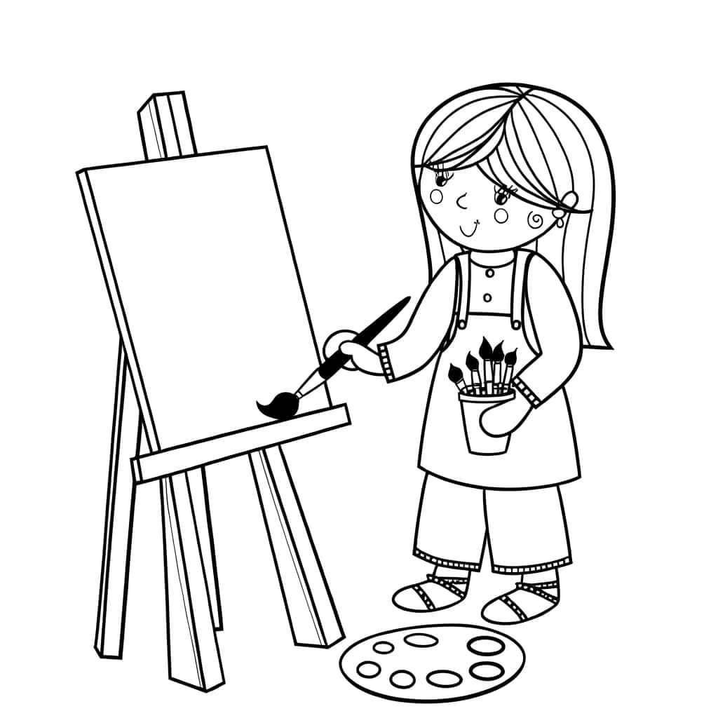 Coloriage Jeune artiste peint à imprimer et colorier