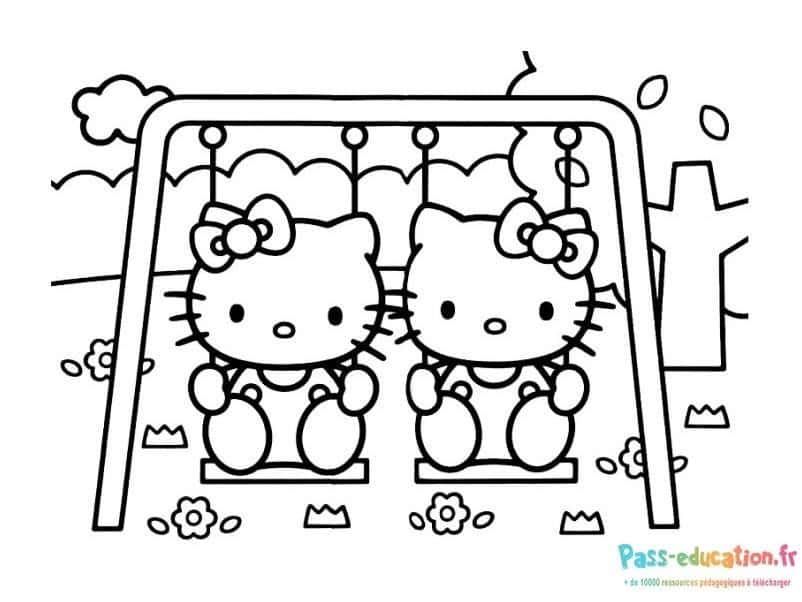 Coloriage Hello Kitty balançoire à imprimer et colorier