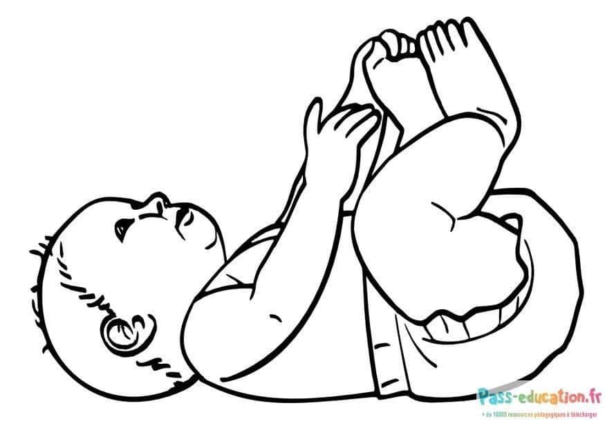 Coloriage Bébé joue avec pieds à imprimer et colorier