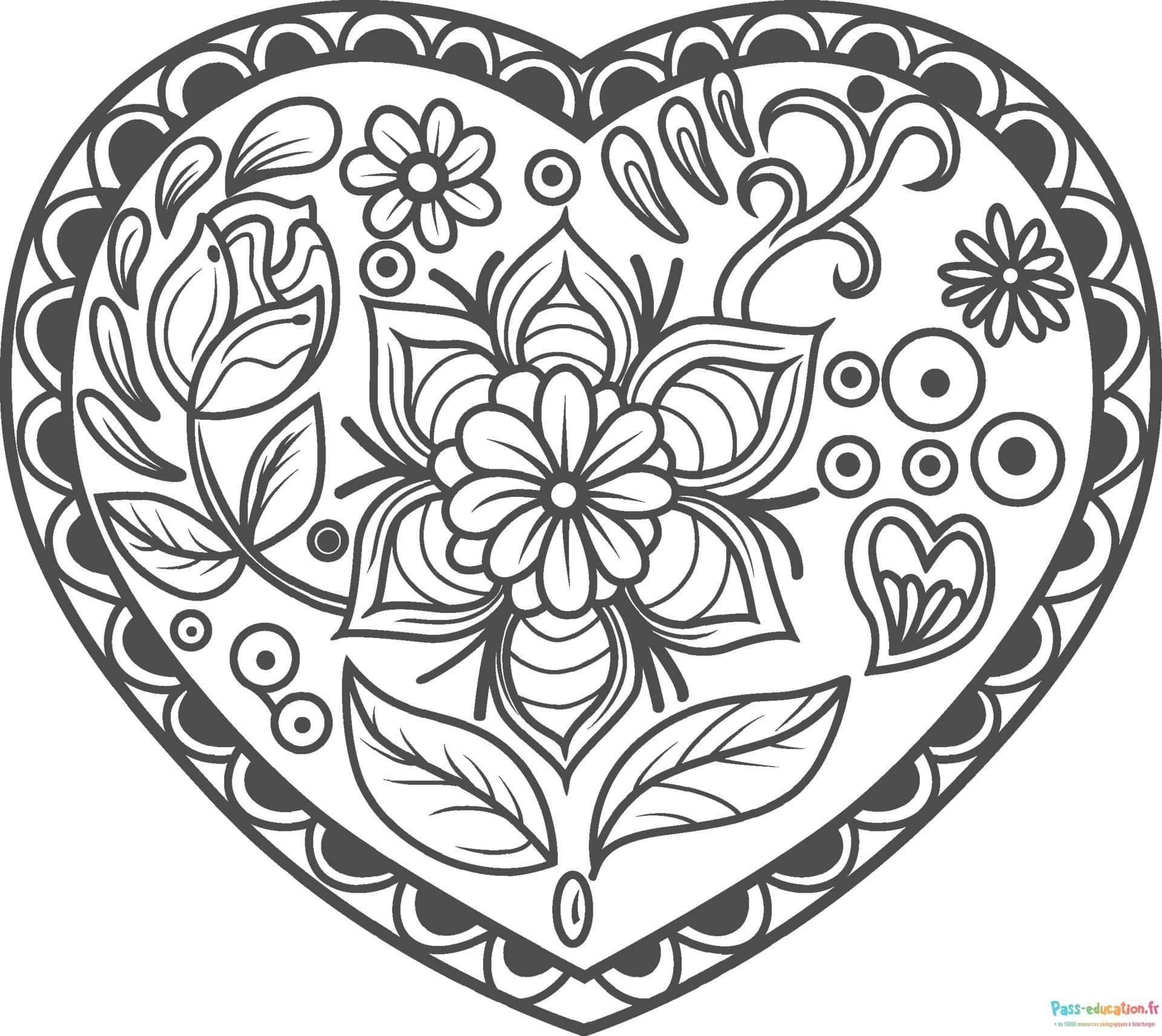 Coloriage Cœur Fleuri à imprimer et colorier