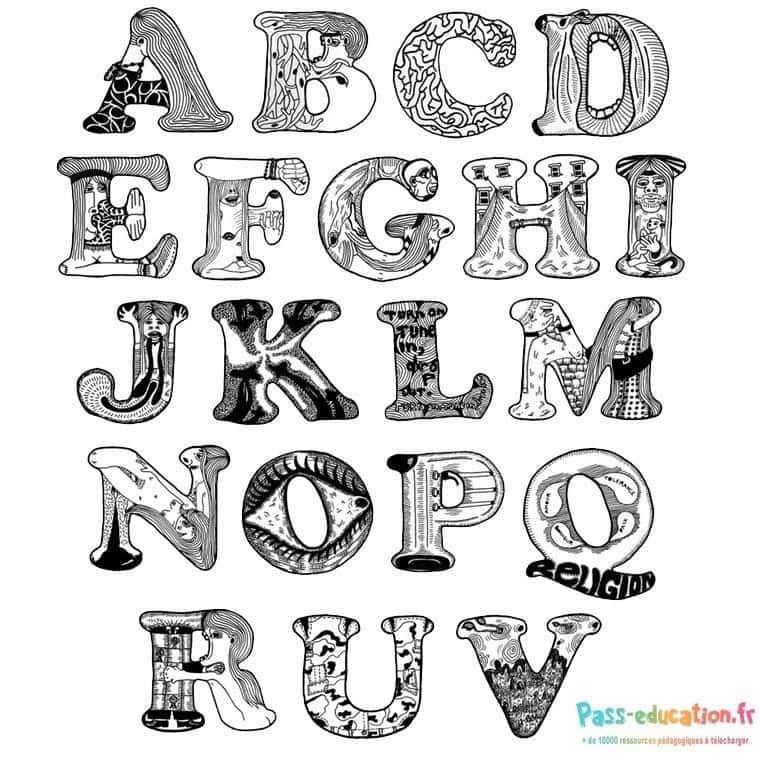Coloriage Alphabet Fantaisiste à imprimer et colorier
