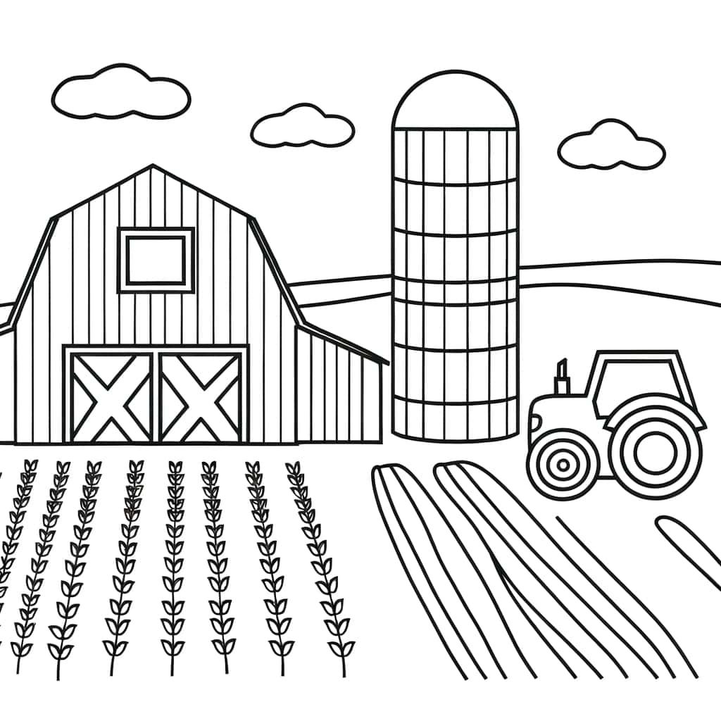 Coloriage Ferme et tracteur à imprimer et colorier