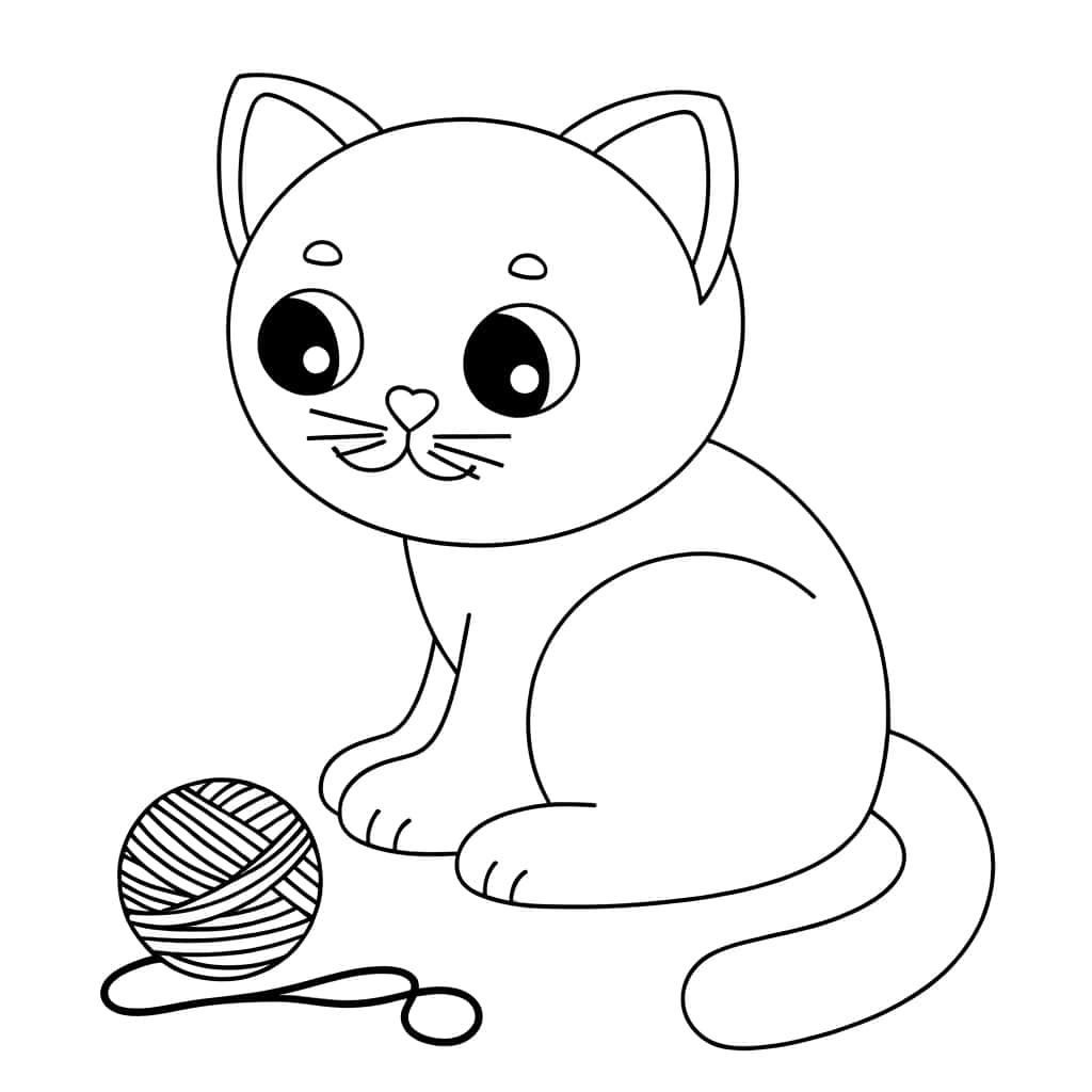 Coloriage Chaton avec pelote à imprimer et colorier