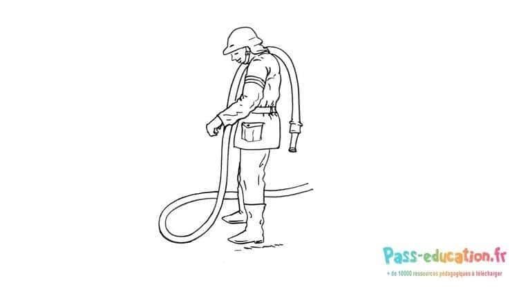 Coloriage Pompier prêt à intervenir à imprimer et colorier