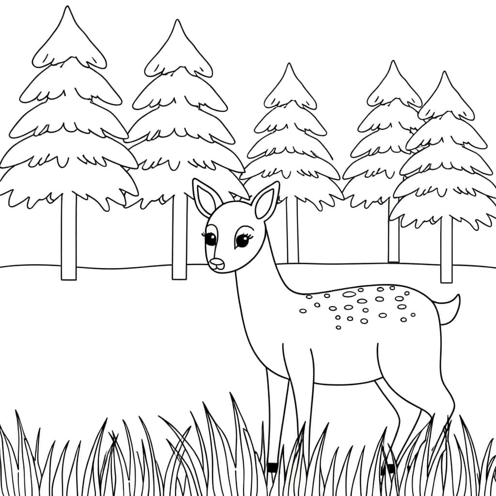 Coloriage Chevreuil en forêt à imprimer et colorier