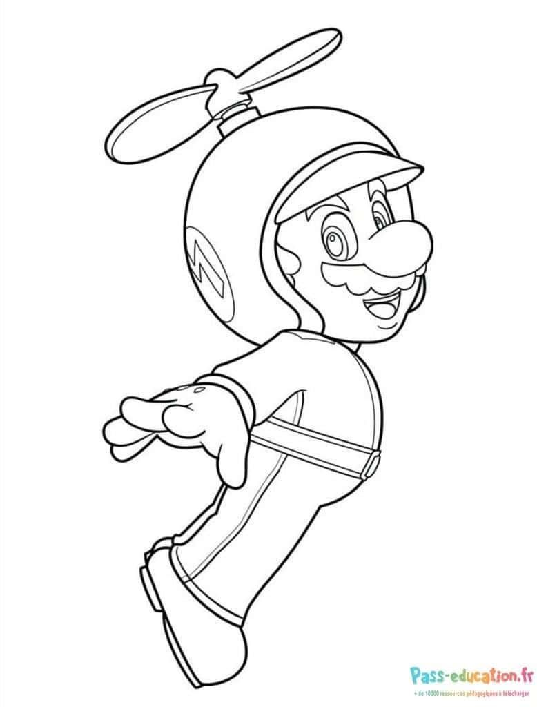 Coloriage Hélicoptère de Mario à imprimer et colorier