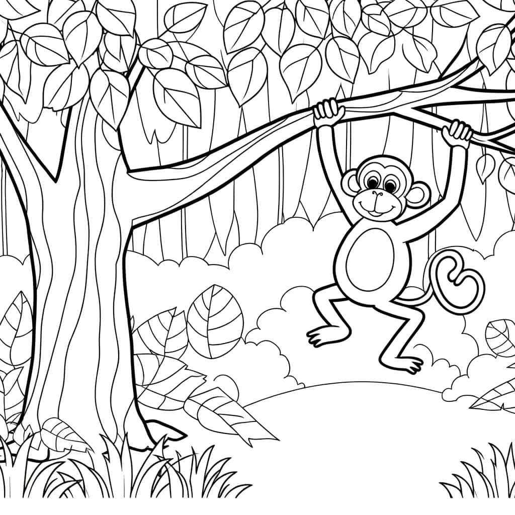Coloriage Singe dans la jungle à imprimer et colorier