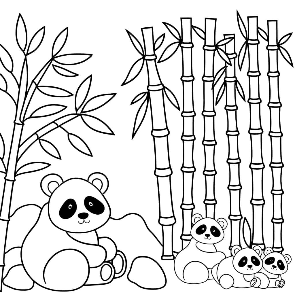 Coloriage Pandas et bambous à imprimer et colorier