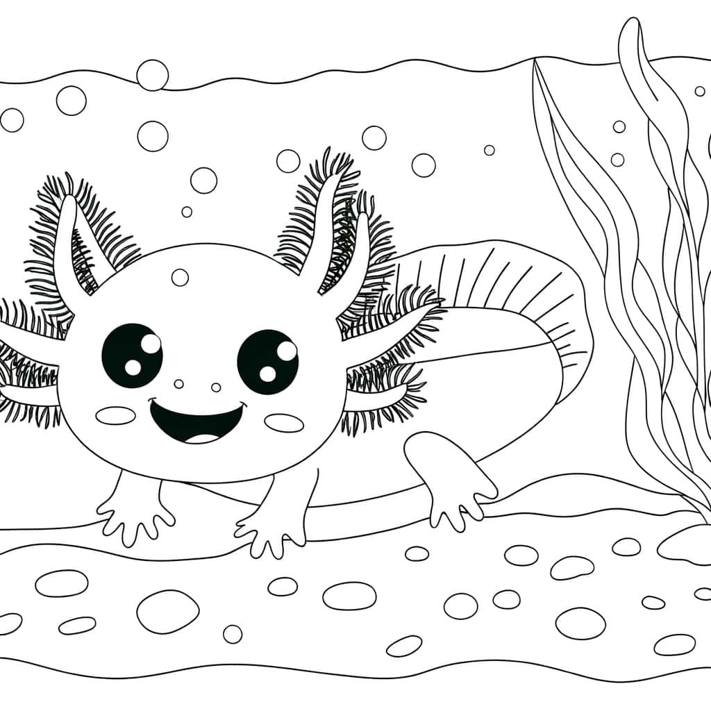 Coloriage Axolotl souriant à imprimer et colorier