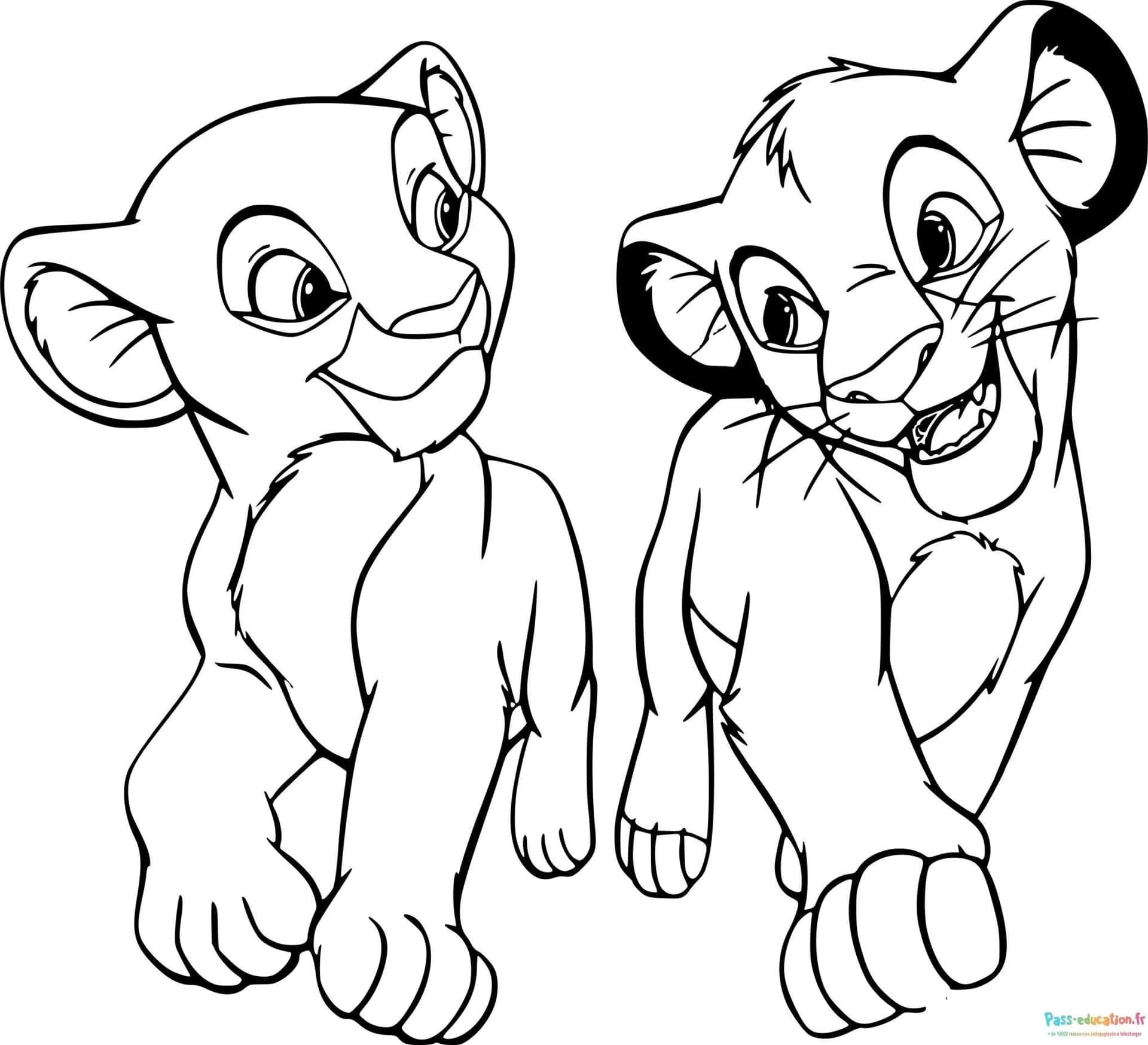 Coloriage Deux lionceaux à imprimer et colorier