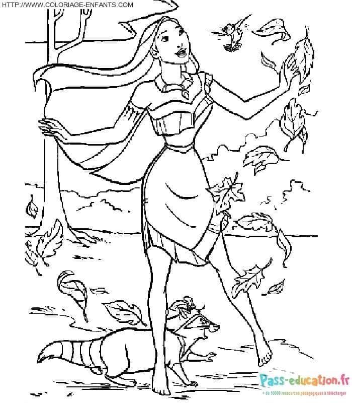 Coloriage Pocahontas et Meeko à imprimer et colorier
