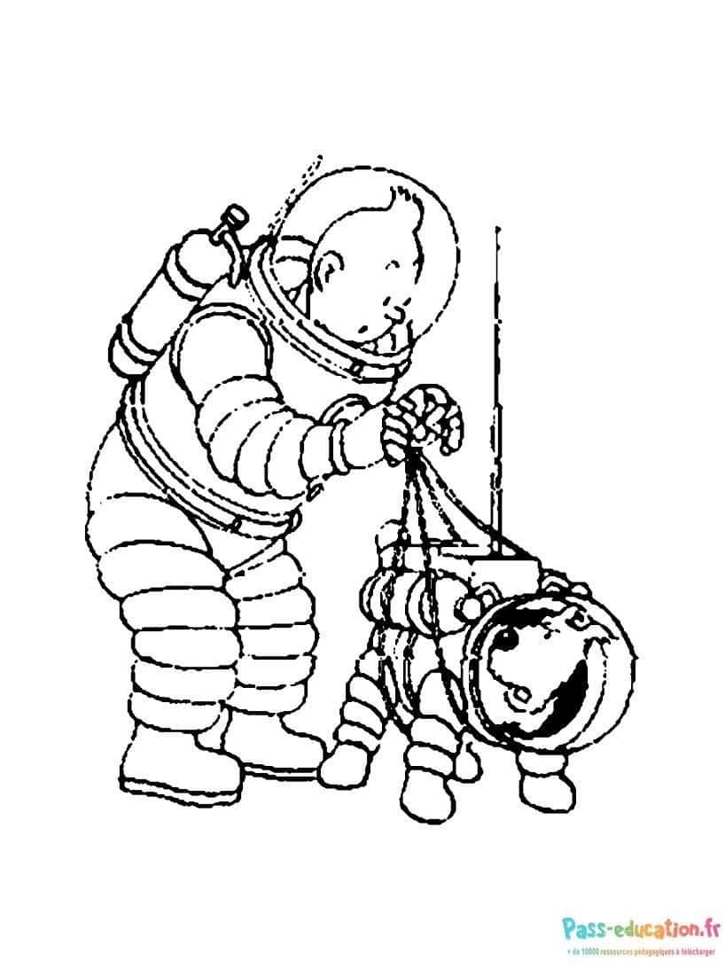 Coloriage Tintin en scaphandre à imprimer et colorier
