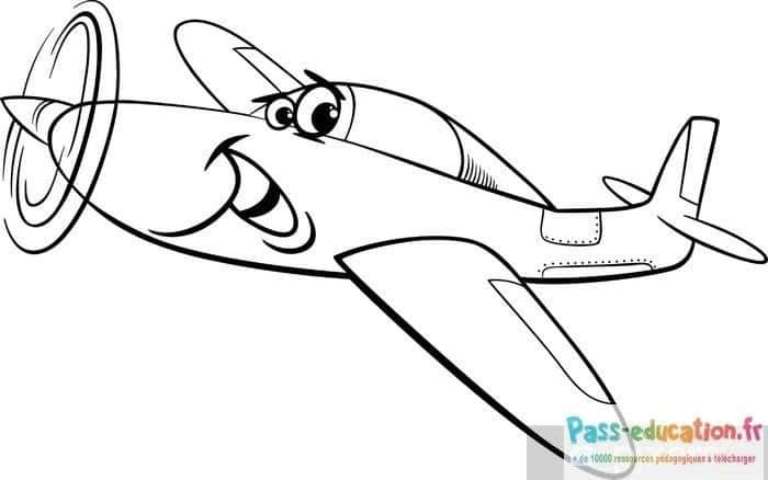 Coloriage Avion souriant à imprimer et colorier