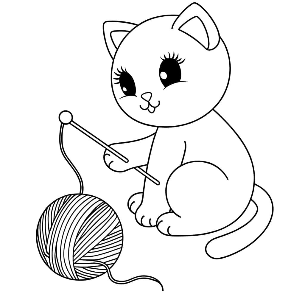 Coloriage Chaton tricotant à imprimer et colorier
