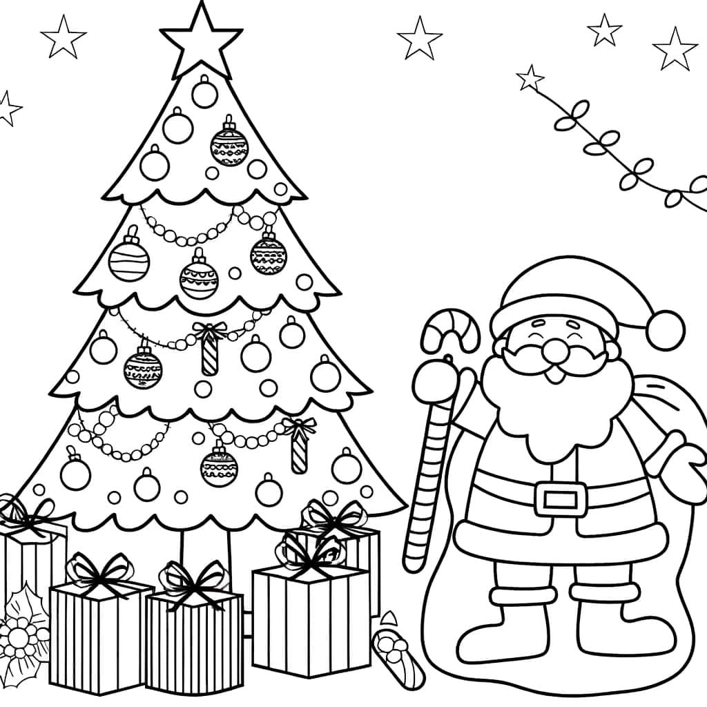 Coloriage Père Noël et Sapin à imprimer et colorier