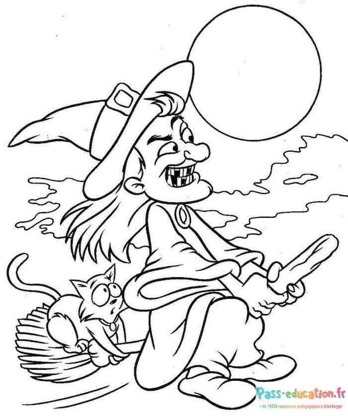 Coloriage Sorcière et son chat à imprimer et colorier