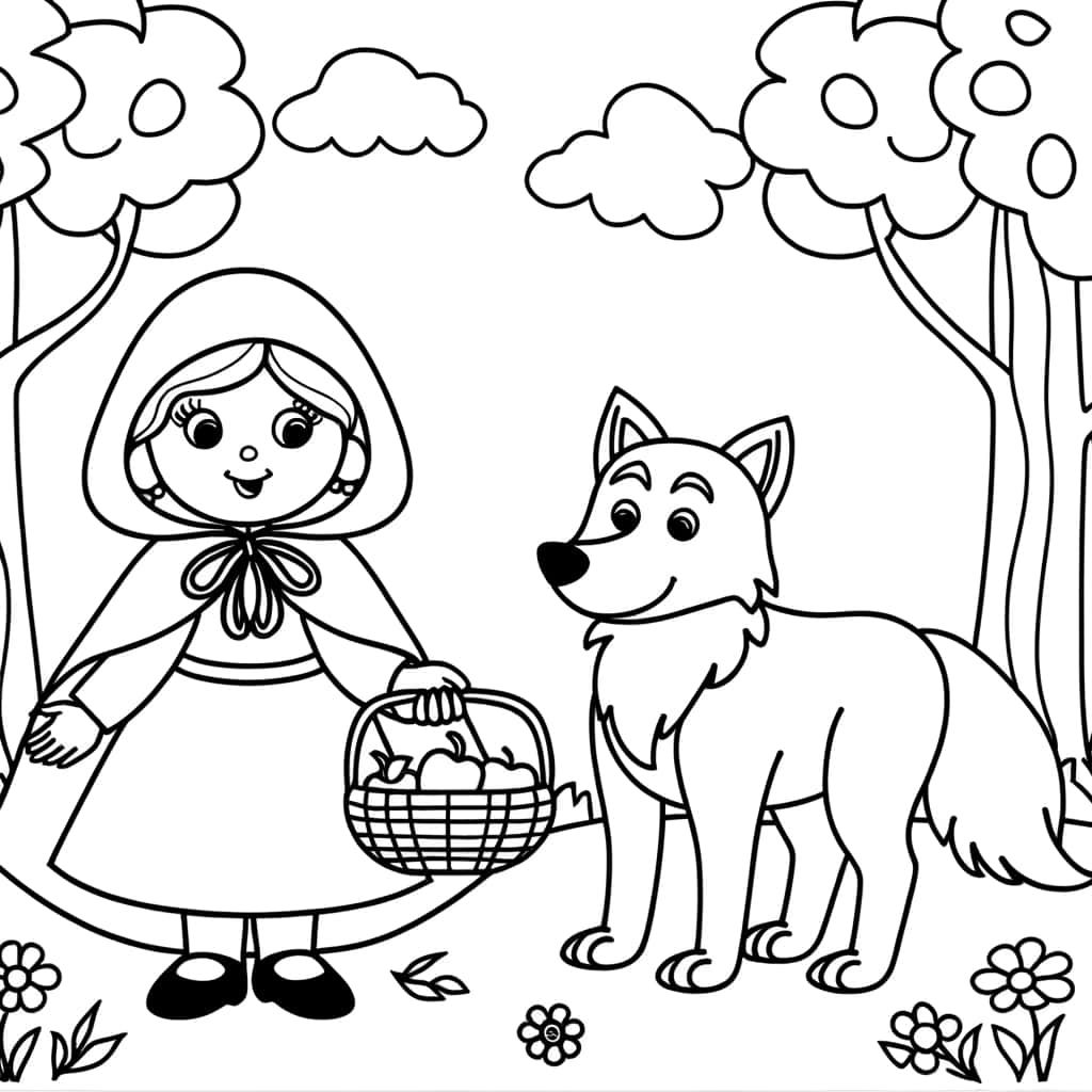Coloriage Chaperon rouge et loup à imprimer et colorier