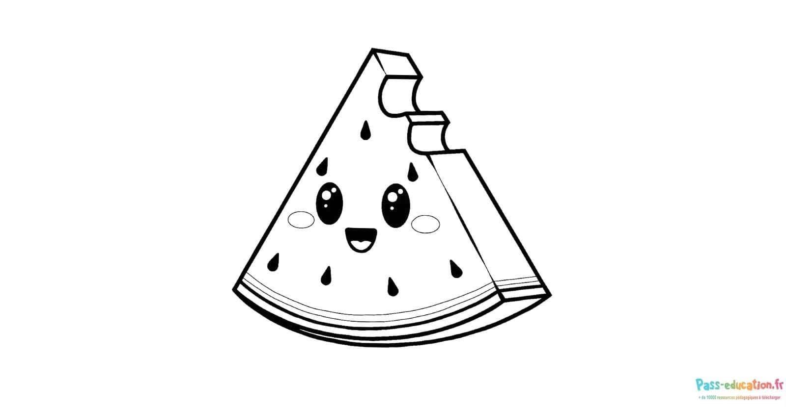 Coloriage Pastèque Kawai à imprimer et colorier
