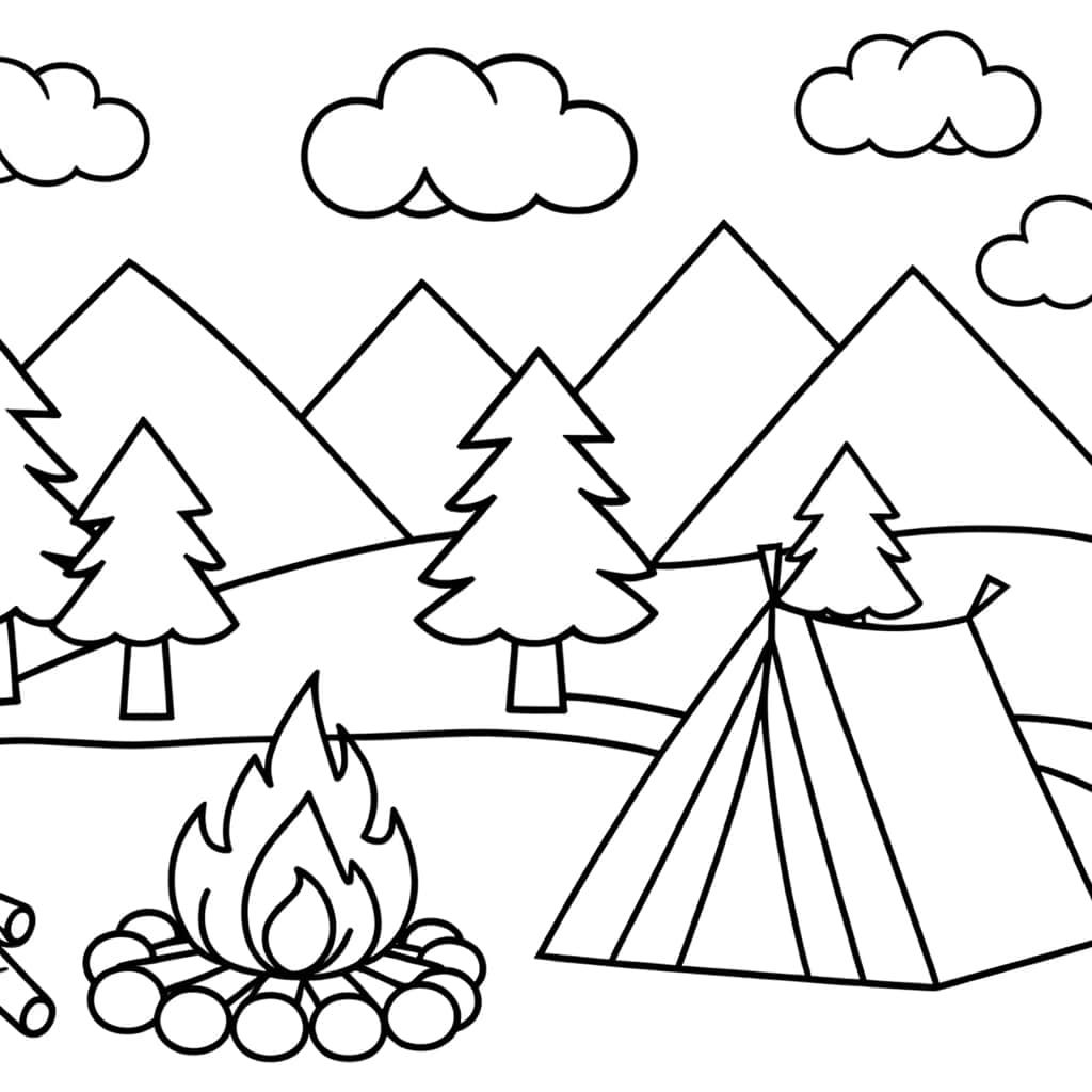 Coloriage Camping en montagne à imprimer et colorier