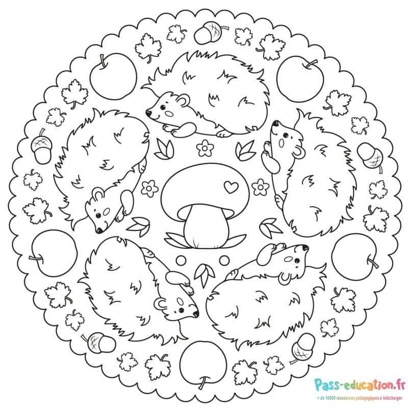 Coloriage Hérissons d'automne à imprimer et colorier