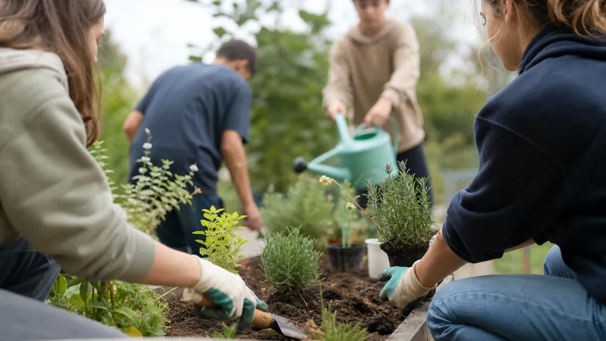 Photographie d'illustration générée par IA, sans texte, en lien avec : Mobiliser les jeunes autour de projets environnementaux dans les établissements scolaires