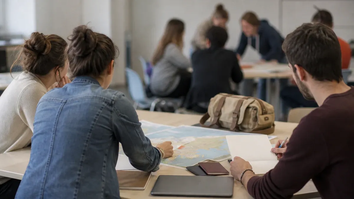 Photographie d'illustration générée par IA, sans texte, en lien avec : Se former à l'étranger - Accréditation Erasmus+