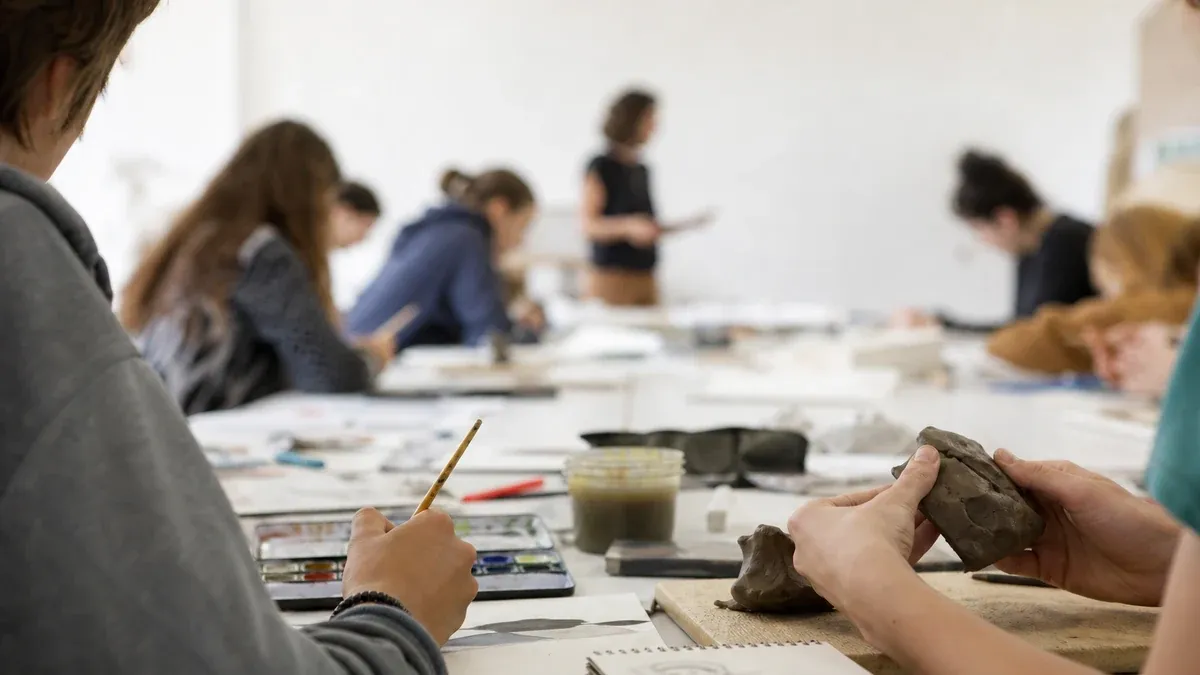 Photographie d'illustration générée par IA, sans texte, en lien avec : Soutenir des dispositifs d’éducation artistique et culturelle
