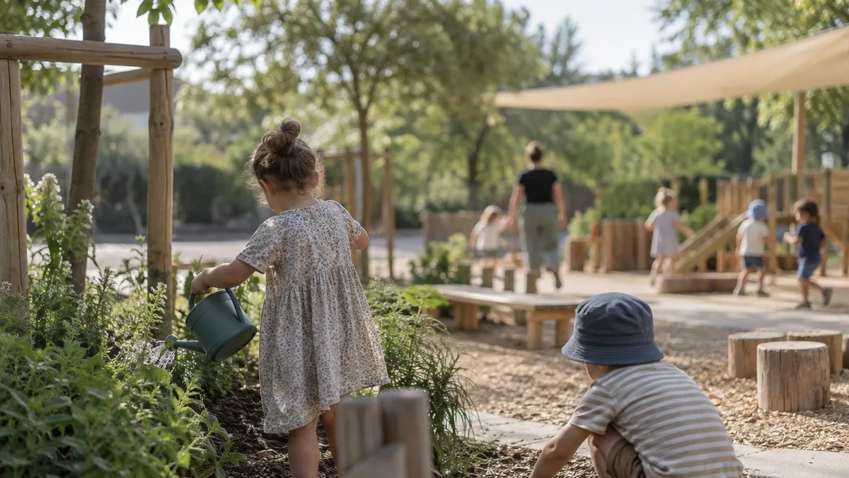 Photographie d'illustration générée par IA, sans texte, en lien avec : Bordeaux réaménage des écoles pour les épisodes de chaleur