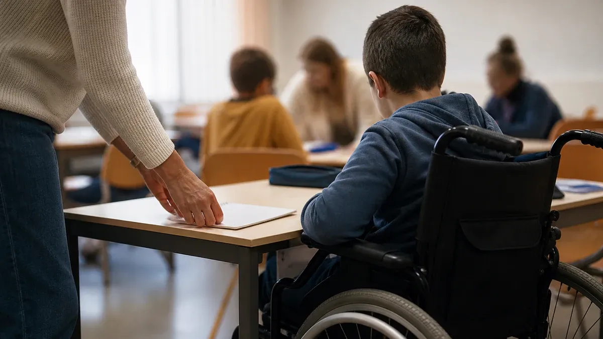 Photographie d'illustration générée par IA, sans texte, en lien avec : Handicap à l’école, un collectif appelle à une politique inclusive
