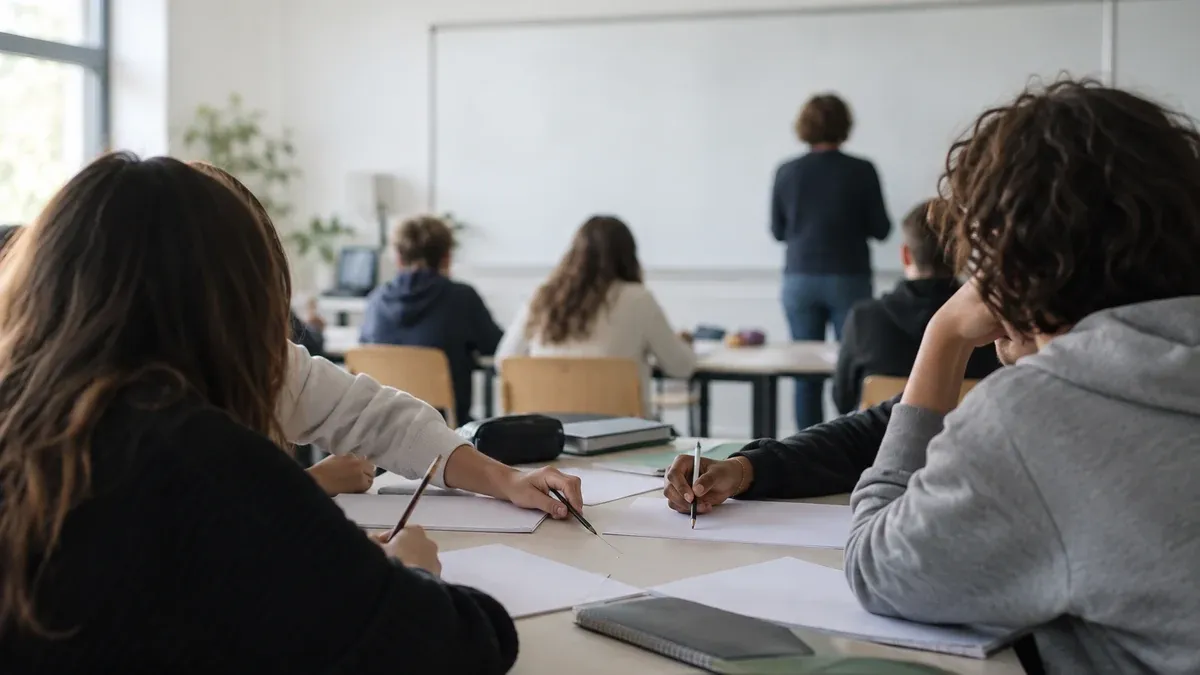 Photographie d'illustration générée par IA, sans texte, en lien avec : Le CRAP relève dans PISA 2025 un décrochage des élèves français