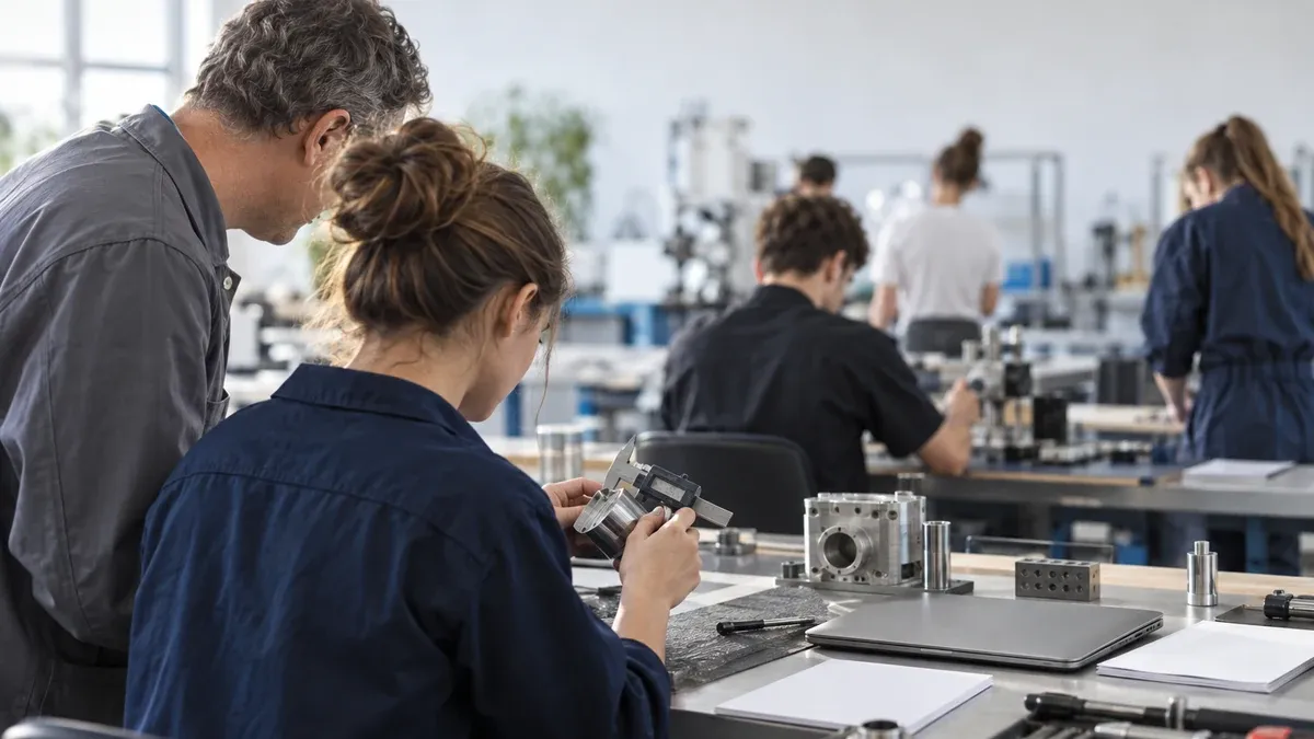Photographie d'illustration générée par IA, sans texte, en lien avec : Publication du rapport AFDET "Horizon 2035, déficit de compétences industrielles"
