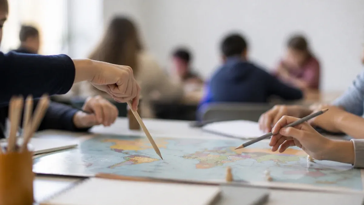 Photographie d'illustration générée par IA, sans texte, en lien avec : Quand l’international devient un levier éducatif : l’exemple de Saint-Pierre-de-Chandieu