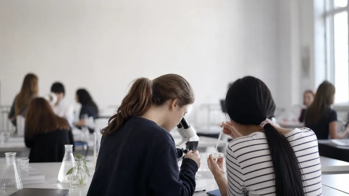 Photographie d'illustration générée par IA, sans texte, en lien avec : Journée internationale des femmes et des filles de science 2027