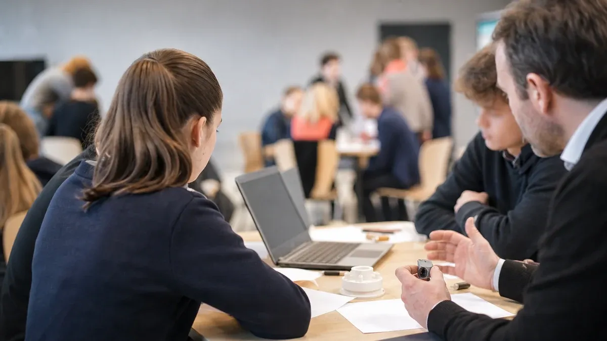 Photographie d'illustration générée par IA, sans texte, en lien avec : Semaine École-Entreprise 2026