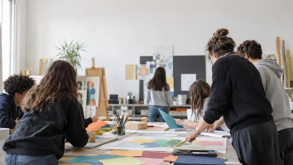 Photographie d'illustration générée par IA, sans texte, en lien avec : À Nancy, arts au collège et carte scolaire concertée au programme