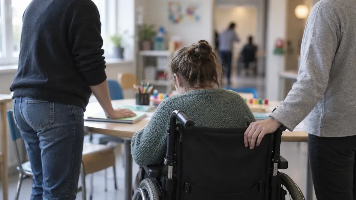 Photographie d'illustration générée par IA, sans texte, en lien avec : Des adultes handicapés restent faute de places adaptées