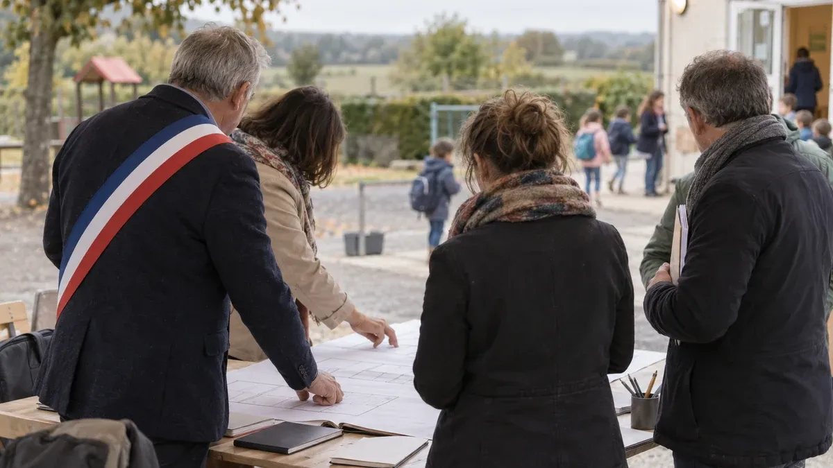 Photographie d'illustration générée par IA, sans texte, en lien avec : Des maires ruraux placent l’école parmi les priorités locales