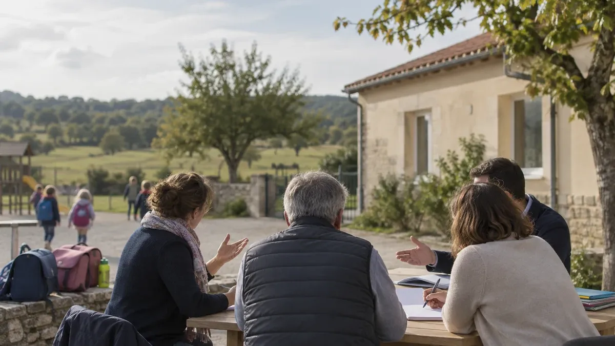Photographie d'illustration générée par IA, sans texte, en lien avec : Les écoles rurales replacées parmi les priorités des nouvelles AMR
