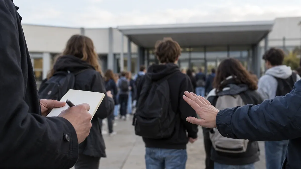 Photographie d'illustration générée par IA, sans texte, en lien avec : Mobilisations lycéennes : le Défenseur des droits surveille les interventions auprès des mineurs