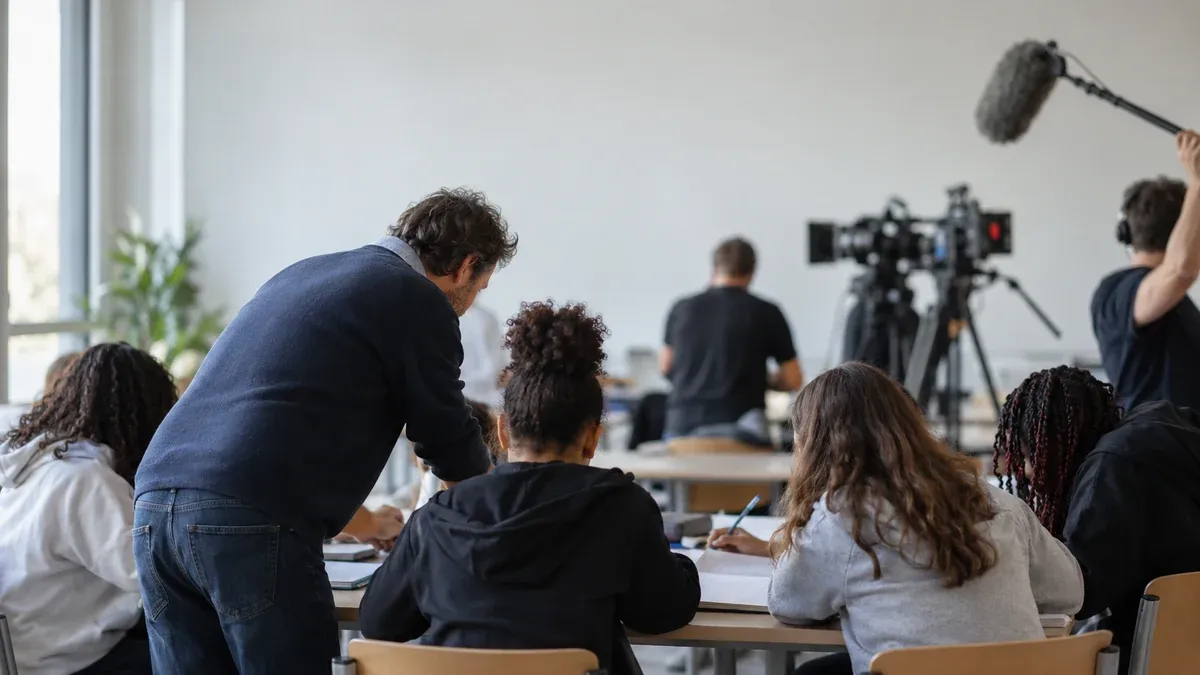 Photographie d'illustration générée par IA, sans texte, en lien avec : Un collège de Saint-Denis sert de décor à la série La Vie Scolaire