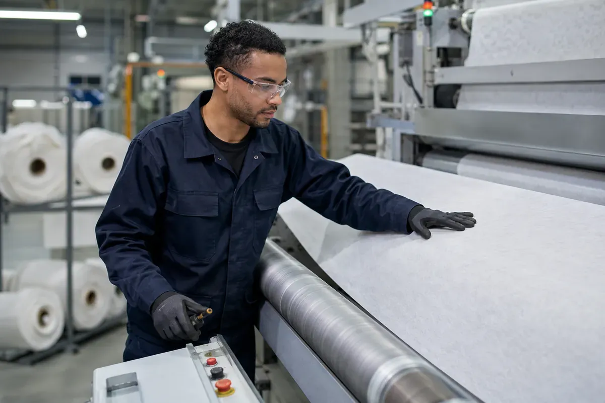 Conducteur de ligne de production de textiles non-tissés