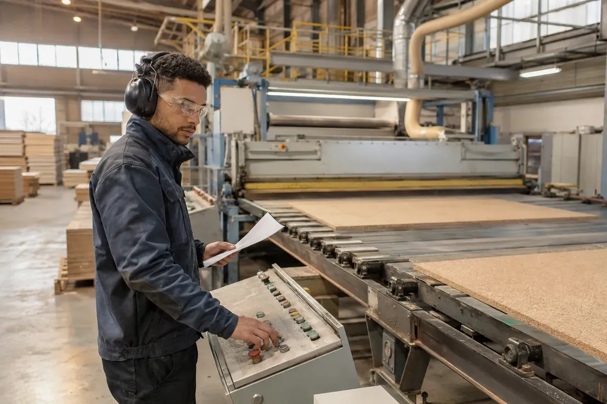 Conducteur de machines de fabrication de panneaux à base de bois