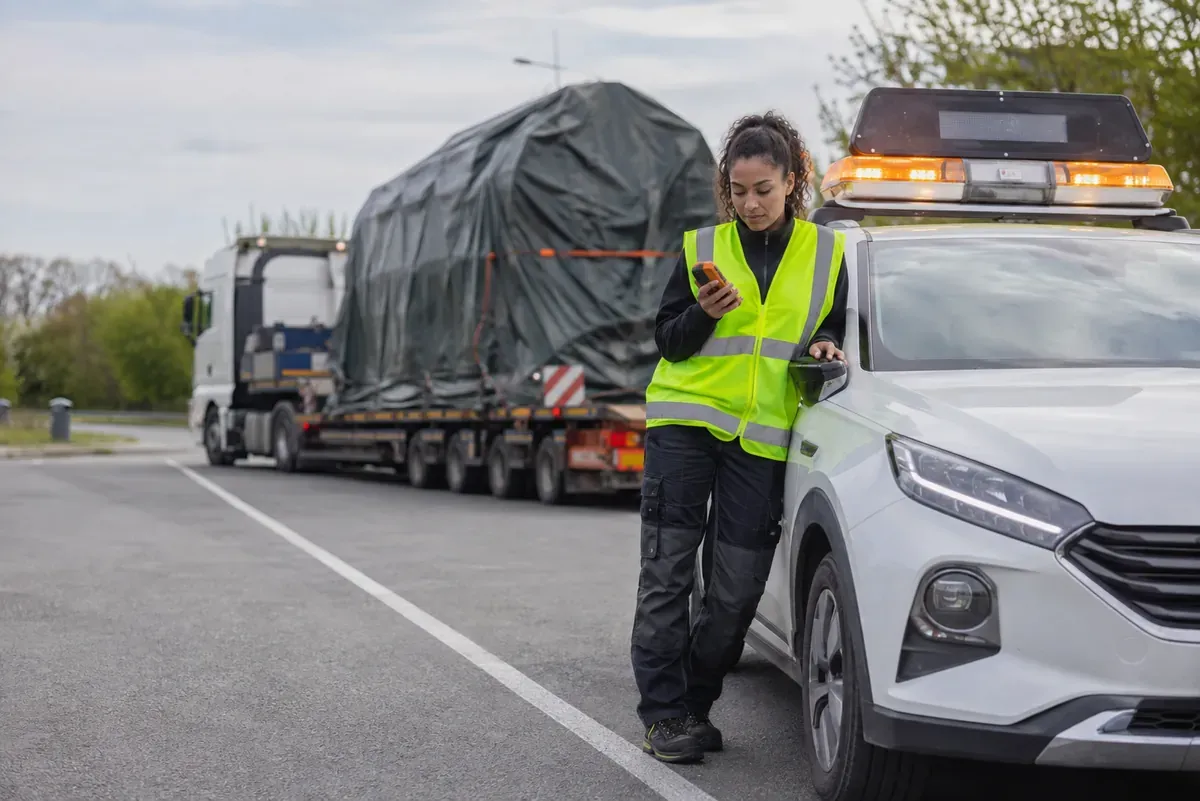 Conducteur de véhicule de protection de convoi exceptionnel