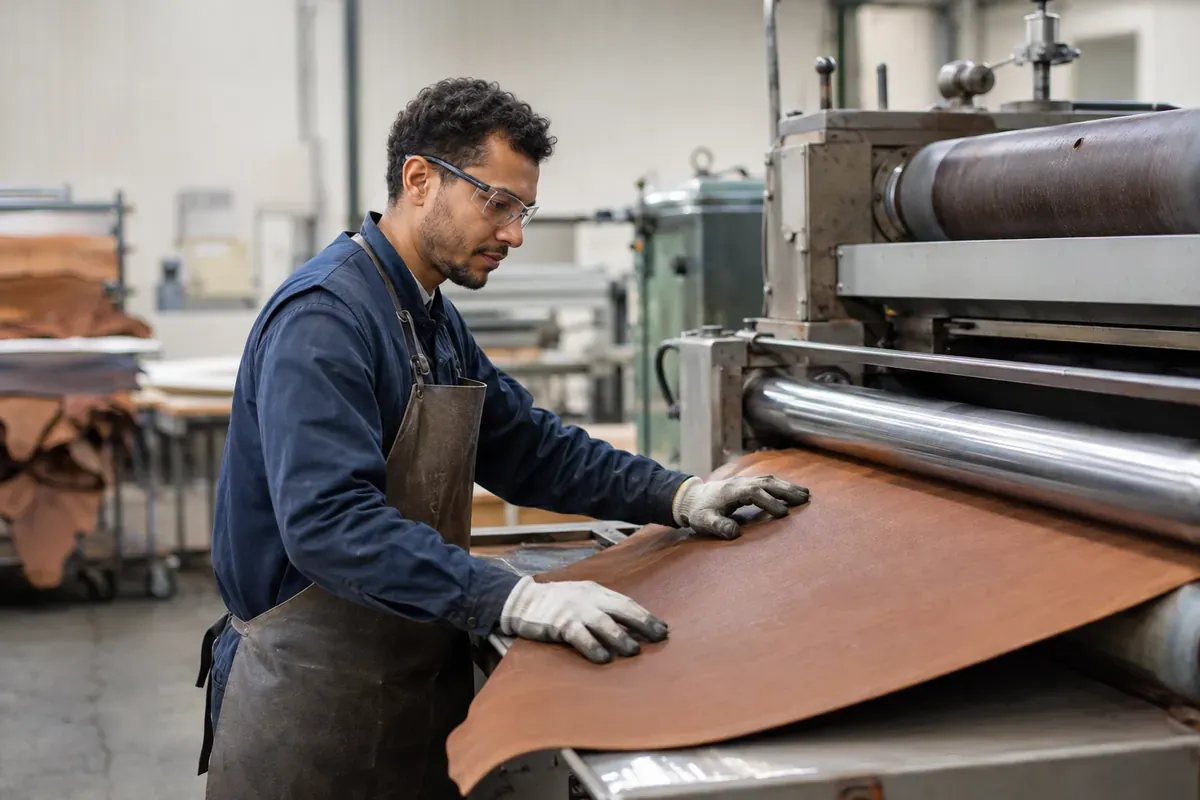 Opérateur sur machine de transformation et de finition des cuirs et peaux